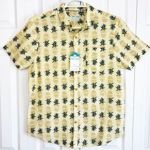 NWT Tenth + Ocean Yellow Pineapple Print Linen Button Up Shirt